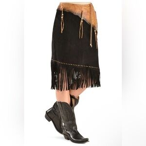KOBLER LEATHER WOMEN'S LEATHER & FRINGE SIOUX SUEDE SKIRT Size M EUC